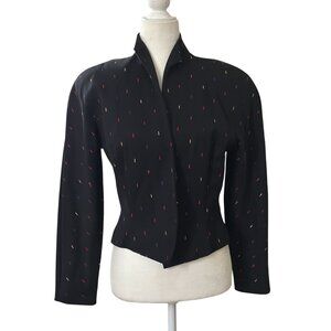 Tahari Black Wool Jacket – Confetti Embroidered | Size 10